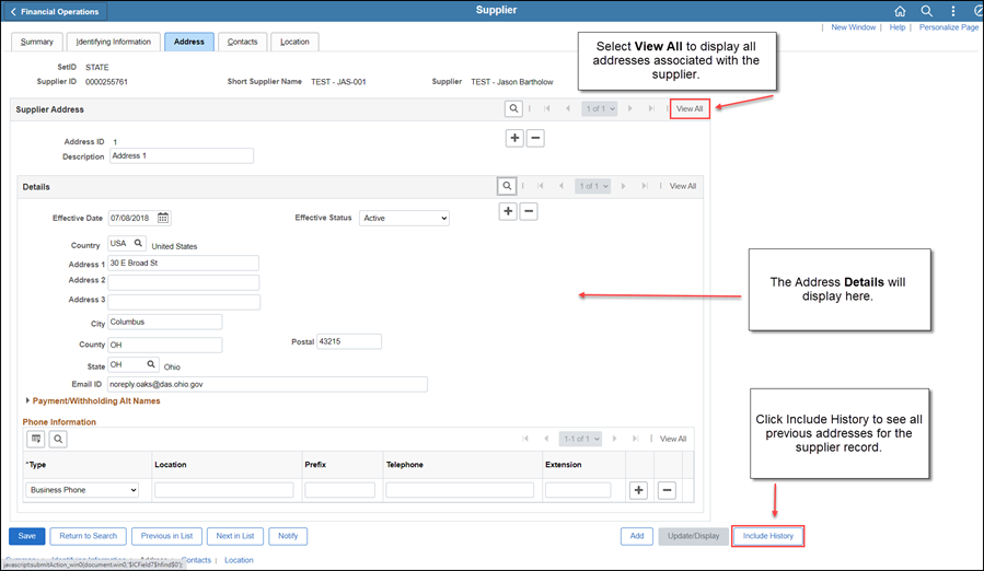 vendor address screen